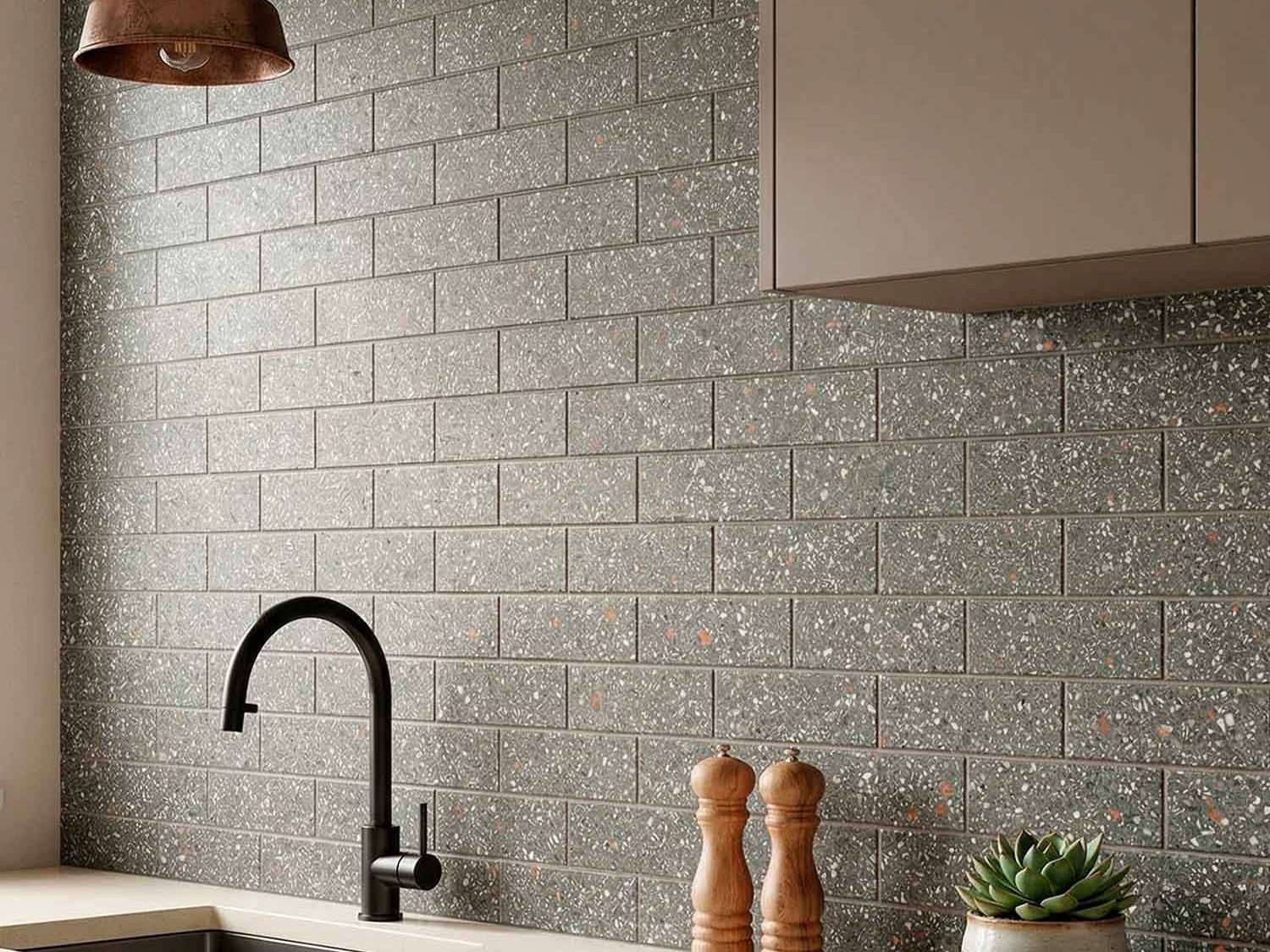 Detalhe ? Brick Tijolo Terazzo 7x24 - 3 cores - Magma